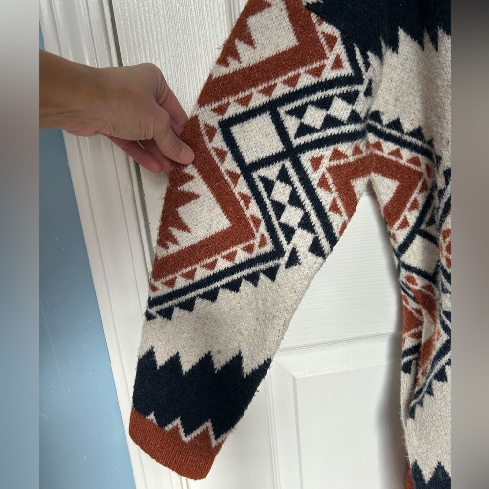 Tahari Brown White & Blue Aztec Print Chunky Open Front Cardigan Size XL - Picture 10 of 15